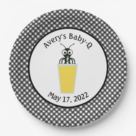 Picnic Ant Lemonade Black Gingham Paper Tellers Pappteller (Vorderseite)