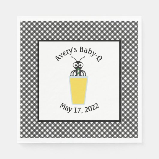 Picnic Ant Lemonade Black Gingham Serviette (Vorderseite)