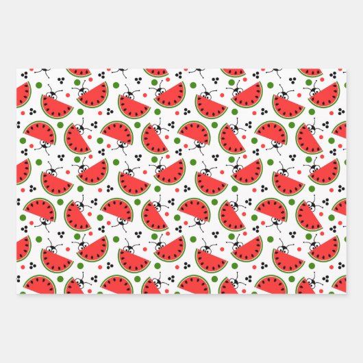 Picnic Ant Peeking Watermelon Polka Dot Streifen Geschenkpapier Set (Vorderseite)