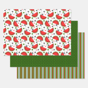 Picnic Ant Peeking Watermelon Polka Dot Streifen Geschenkpapier Set