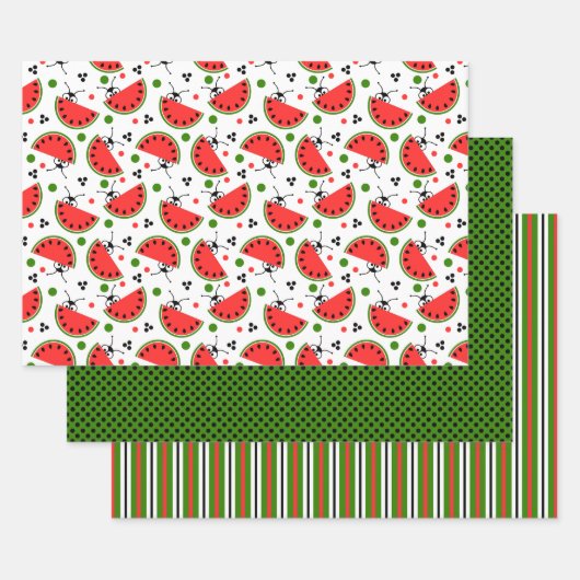 Picnic Ant Peeking Watermelon Polka Dot Streifen Geschenkpapier Set (Set)