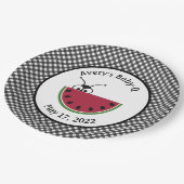 Picnic Ant Watermelon Black Gingham Pappteller (Schrägansicht)