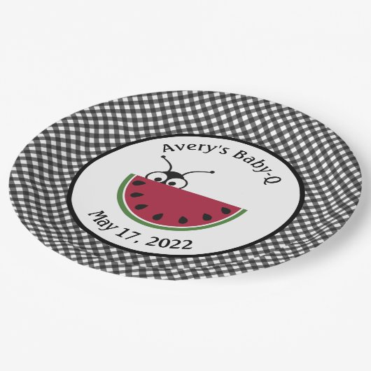 Picnic Ant Watermelon Black Gingham Pappteller (Schrägansicht)