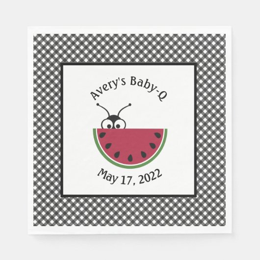Picnic Ant Watermelon Black Gingham Serviette (Vorderseite)
