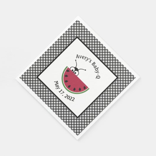 Picnic Ant Watermelon Black Gingham Serviette (Ecke)