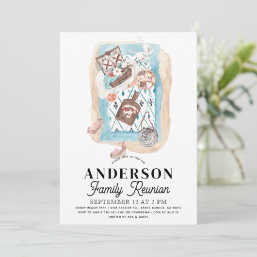 Picnic auf der Beach Family Wiedersehen Einladung (Stehend Vorderseite)