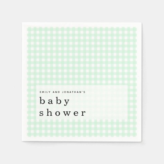 Picnic Baby Shower heißt Green Gingham Serviette (Vorderseite)