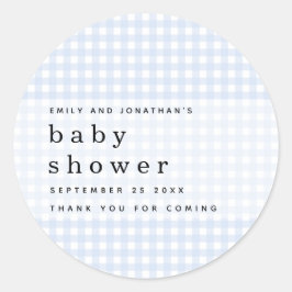 Picnic Baby Shower Names Blue Gingham Runder Aufkleber