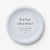 Picnic Baby Shower Names Date Blue Gingham Pappteller (Vorderseite)