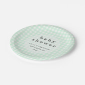Picnic Baby Shower Names Date Green Gingham Pappteller (Schrägansicht)