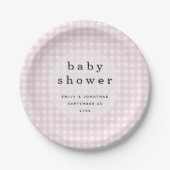 Picnic Baby Shower Names Date Pink Gingham Pappteller (Vorderseite)