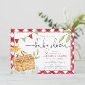 Picnic Babydusche, Picknick im Park Red Gingham Einladung (Stehend Vorderseite)