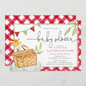 Picnic Babydusche, Picknick im Park Red Gingham Einladung (Vorne/Hinten)