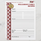 Picnic Barbecue Red Checkered Custom Rezept Page (Vorne/Hinten)