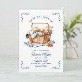 Picnic Basket Navy Blue Paares Brautparty Einladung (Stehend Vorderseite)