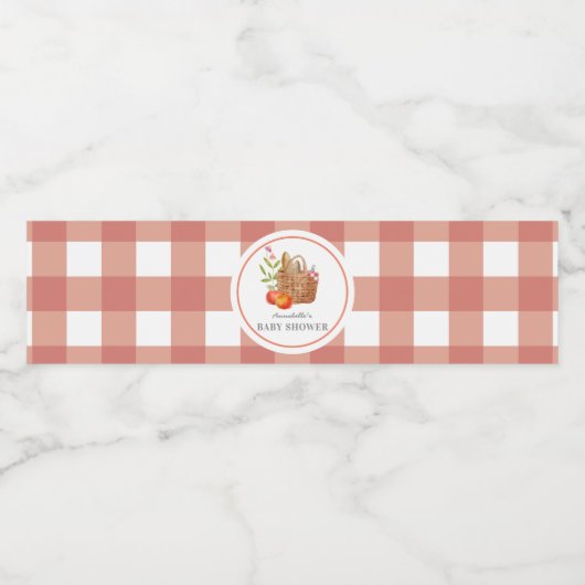Picnic Basket Red GIngham Baby Shower Wasserflaschenetikett (Einzelnes Label)