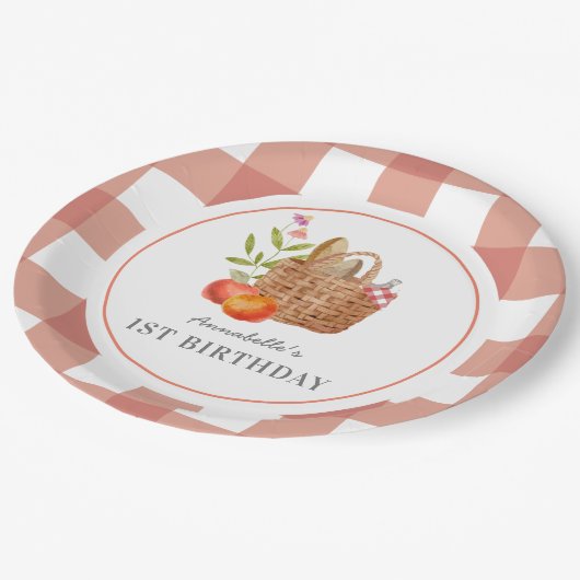 Picnic Basket Red GIngham Birthday Paper Plate Pappteller (Schrägansicht)