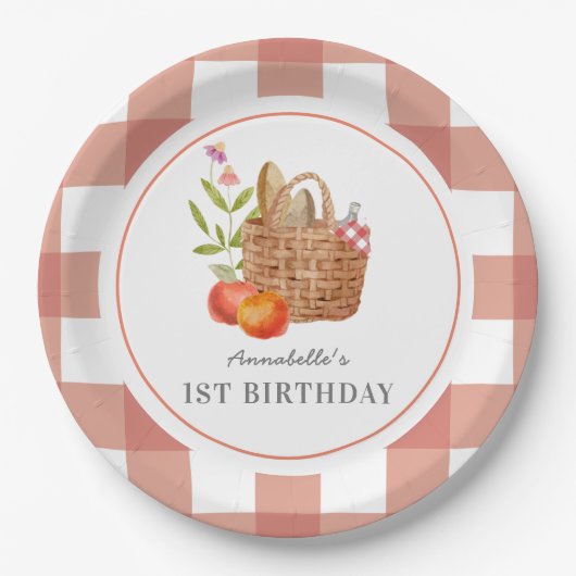 Picnic Basket Red GIngham Birthday Paper Plate Pappteller (Vorderseite)