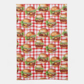 Picnic Burger Delight Retro Gingham & Cheeseburger Geschirrtuch (Vertikal)