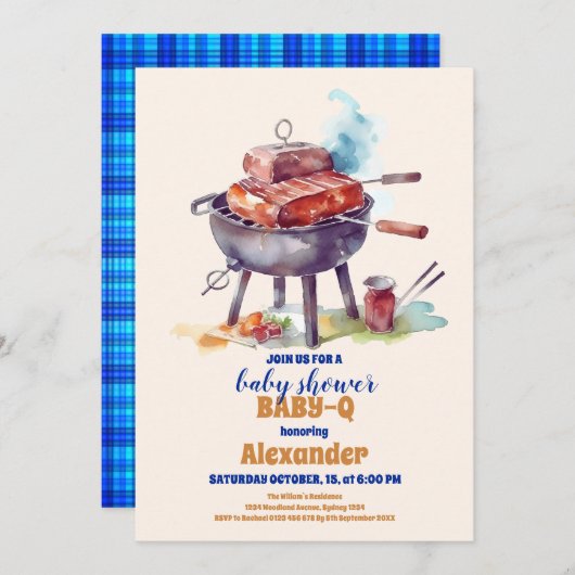 Picnic Cloth Baby Q Babydusche Einladung (Vorne/Hinten)