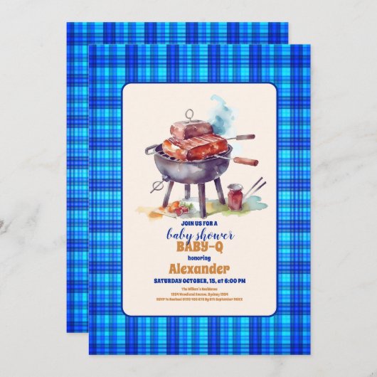 Picnic Cloth Baby Q Babydusche Einladung (Vorne/Hinten)