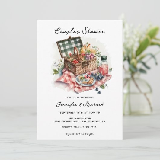 Picnic | Dusche für rustikale Paare Einladung (Stehend Vorderseite)