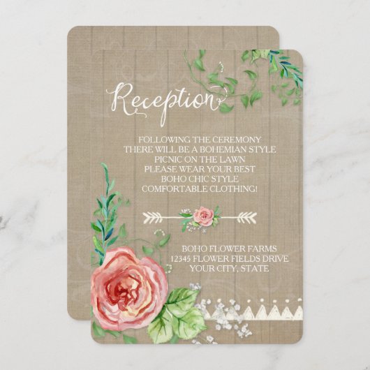 Picnic Empfang BOHO Babys Atem Rose Barn Wood Einladung (Vorne/Hinten)