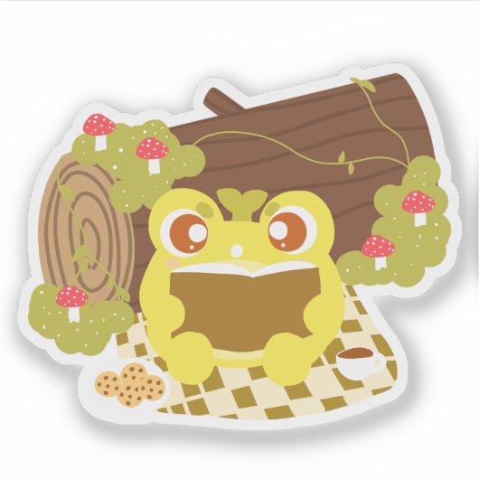 Picnic Frog liest ein Buch Aufkleber (Vorderseite)