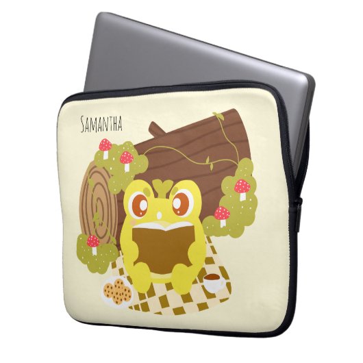 Picnic Frog liest ein Buch Laptopschutzhülle (Vorderseite Links)