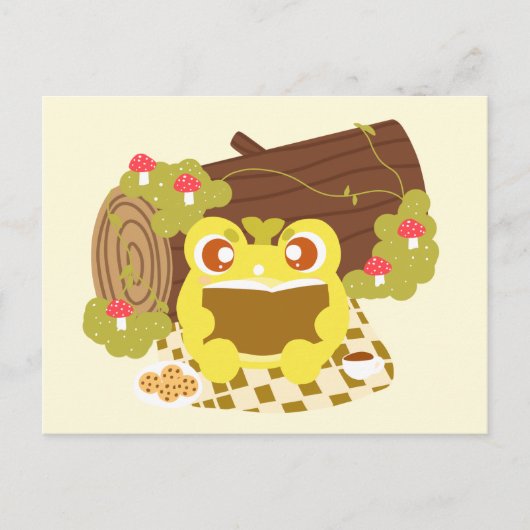 Picnic Frog liest ein Buch Postkarte (Vorderseite)