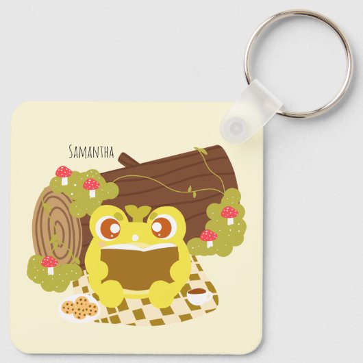 Picnic Frog liest ein Buch Schlüsselanhänger (Rückseite)