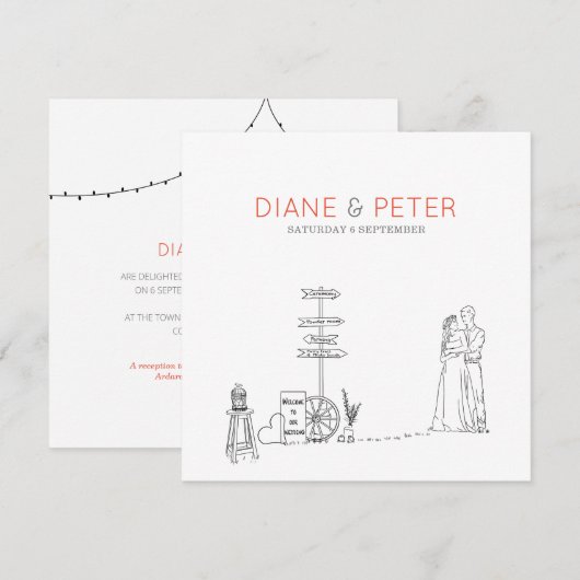 Picnic Garden Minimalistisch Black and White Weddi Einladung (Vorne/Hinten)