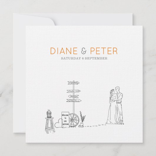 Picnic Garden Minimalistisch Black and White Weddi Einladung (Vorderseite)