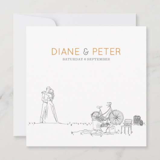 Picnic Garden Minimalistisch Black and White Weddi Einladung (Vorderseite)