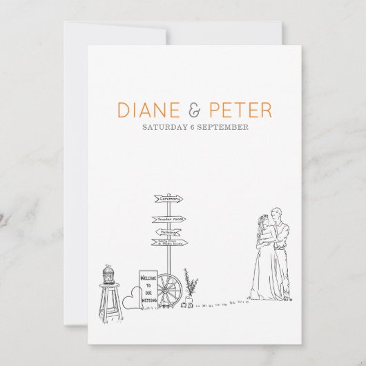 Picnic Garden Minimalistisch Black and White Weddi Einladung (Vorderseite)