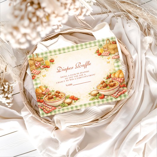 Picnic Green Gingham Little Meatbal Diapper Raffle Begleitkarte