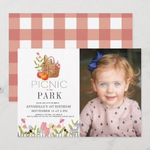 Picnic im Park Basket 1. Geburtstag Foto Invit Einladung