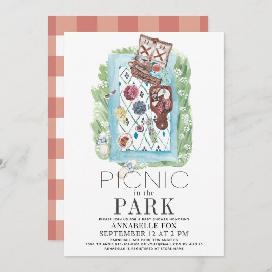 Picnic im Park Watercolor Baby Shower Einladung (Vorne/Hinten)