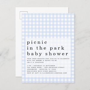 Picnic in Park Baby Dusche Blue Gingham Einladung Postkarte