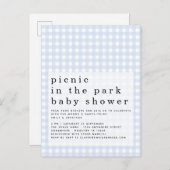 Picnic in Park Baby Dusche Blue Gingham Einladung Postkarte (Vorne/Hinten)