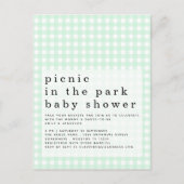 Picnic in Park Baby Dusche Green Gingham Einladung Postkarte (Vorderseite)