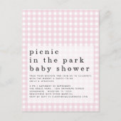 Picnic in Park Baby Dusche Pink Gingham Einladung Postkarte (Vorderseite)