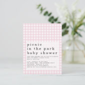 Picnic in Park Baby Dusche Pink Gingham Einladung Postkarte (Stehend Vorderseite)
