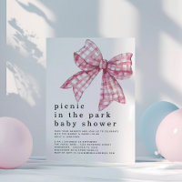 Picnic in Park Pink Gingham Bow White Baby Shower