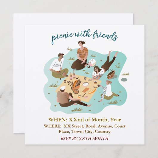 Picnic mit Friends Illustration Event Einladung (Vorne/Hinten)