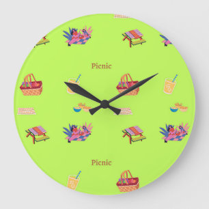 Picnic-Muster auf grün Große Wanduhr