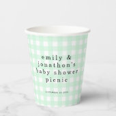 Picnic Park Names Date Baby Shower Green Gingham Pappbecher (Vorderseite)