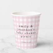 Picnic Park Names Date Baby Shower Pink Gingham Pappbecher (Vorderseite)