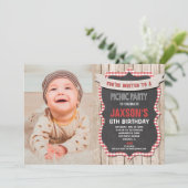 Picnic Party Geburtstag Rot Gingham Foto Einladung (Stehend Vorderseite)