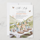 Picnic Peach Wildblumen Butterflies Babydusche Einladung (Vorderseite)